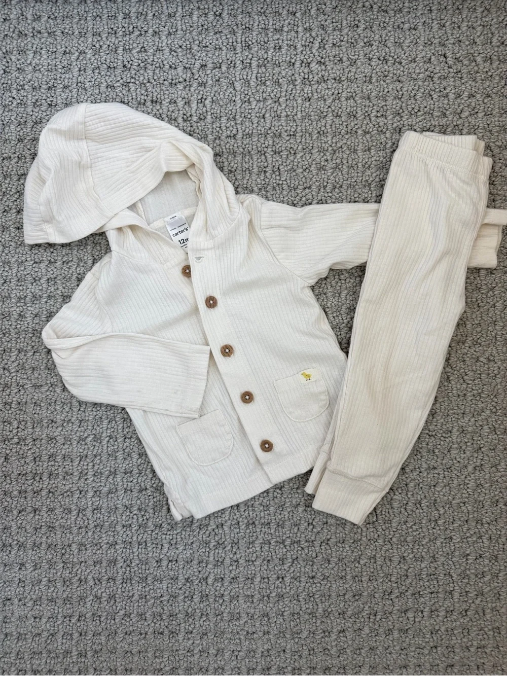 Carters 12 Mo. Neutral Ribbed Hoodie & Jogger Set - Cream
